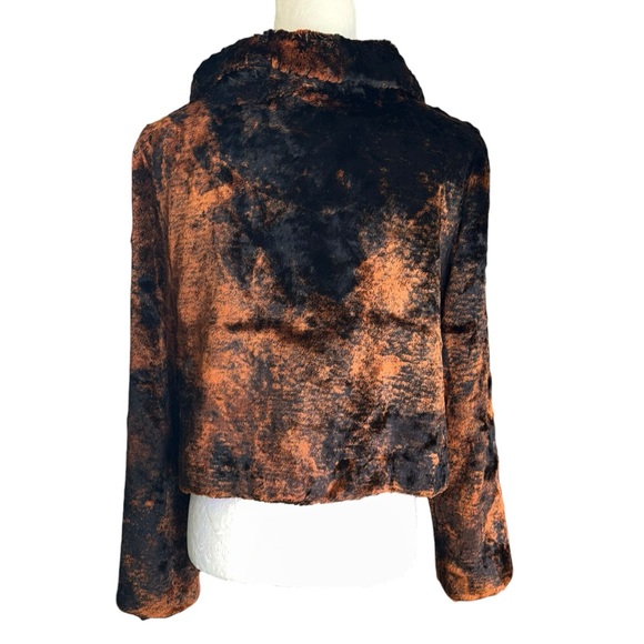 Anthropologie Tulle Black & Brown Faux Fur Collared Crop Jacket Coat - XL - Picture 5 of 12
